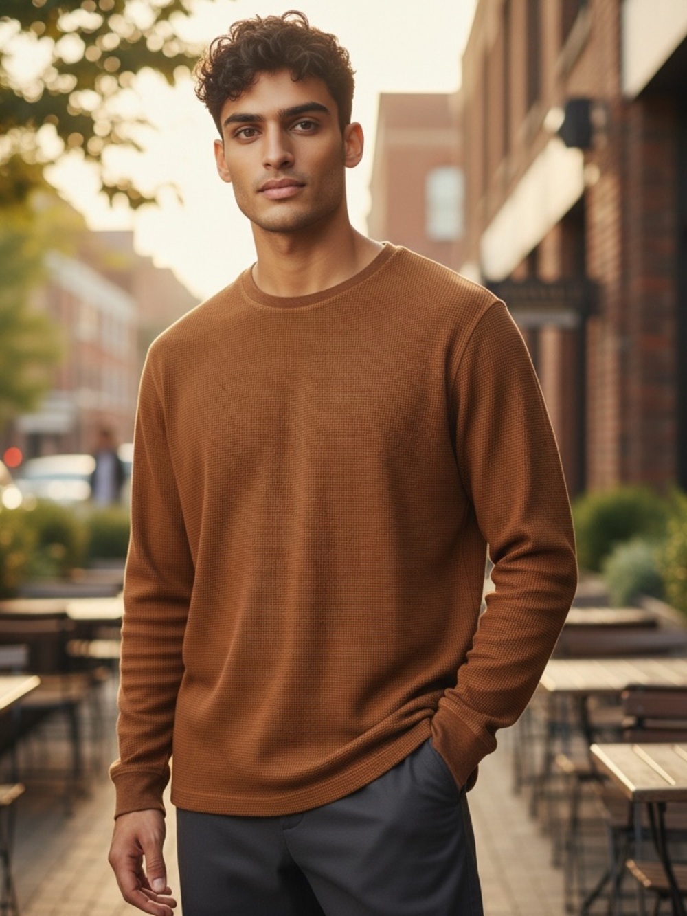 St. John's Bay Men's Crewneck Waffle Knit Sweater - Brown